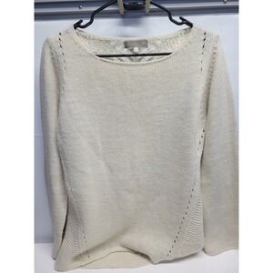 Bianca B Knit Sweater Lace Back Cream Boat Neck Italy Long Sleeve  L